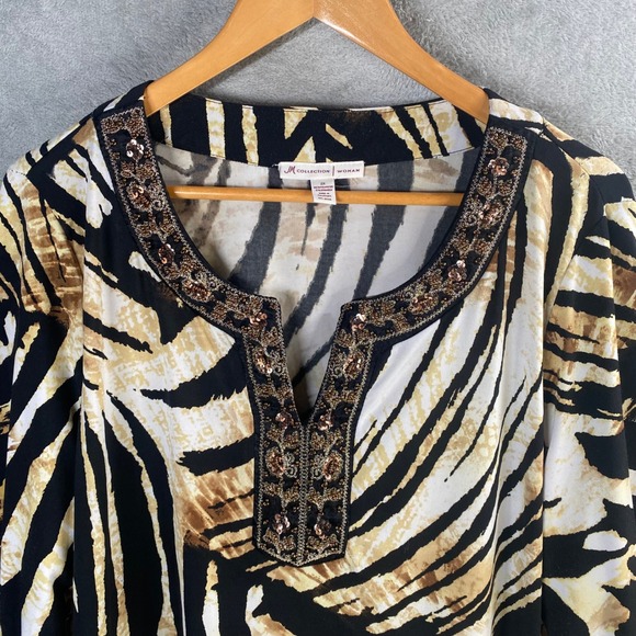 JM Collection Woman Tunic Top 2X Animal Print Embellished Stretch Indie Boho - Picture 4 of 8